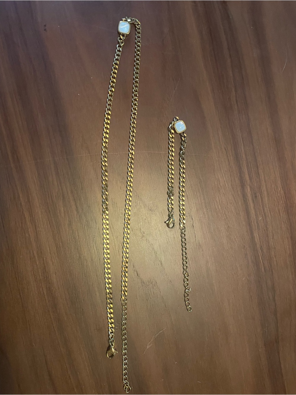 Slide Jewelry necklace and bracelet set Gold Chain with Opalescent Pendant